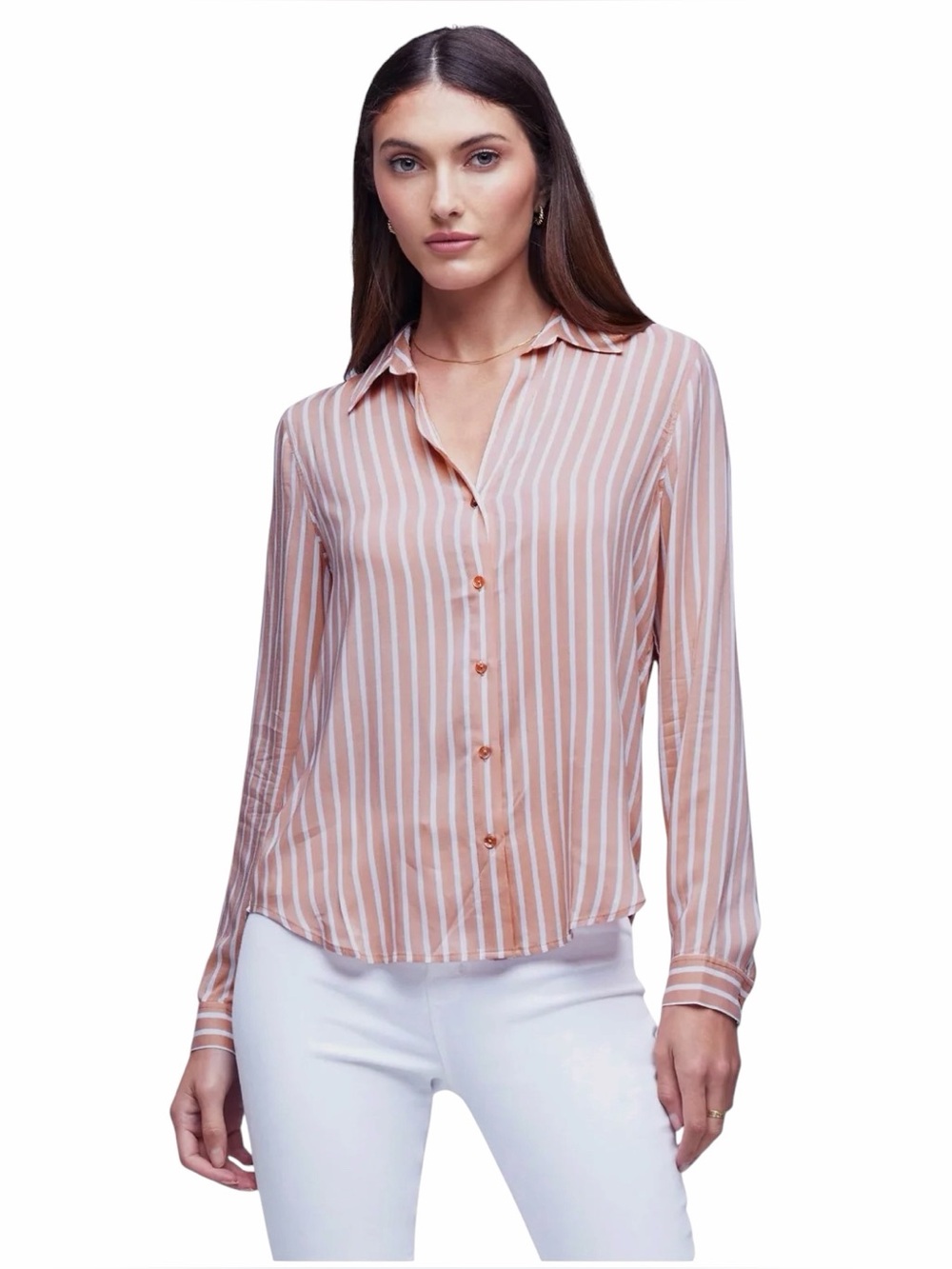 L’AGENCE ROSE/IVORY STRIPE TYLER LONG SLEEVE BLOUSE.